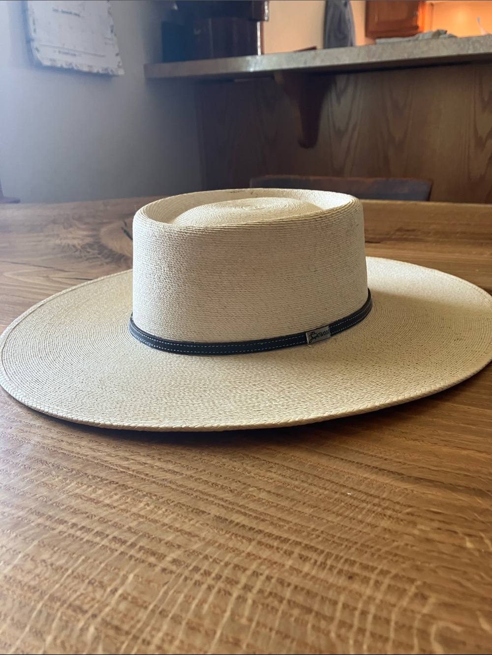 Cream Straw Boater Hat with Black Band - Women